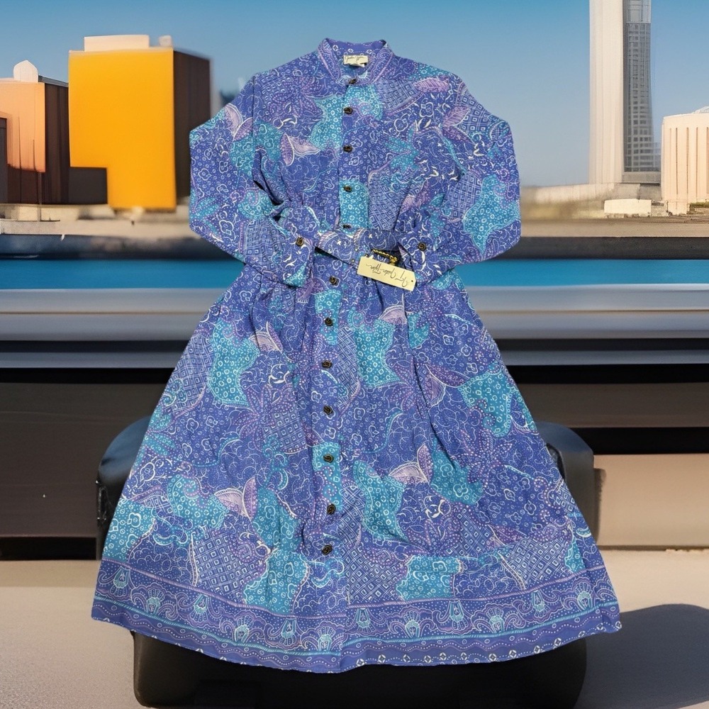 VTG 80S Justin Taylor Paisley Midi Dress Sz 14 Chic Old Stock Granma Cottagecore